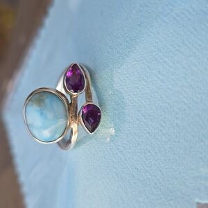 Larimar & Amethyst Solid Sterling Ring